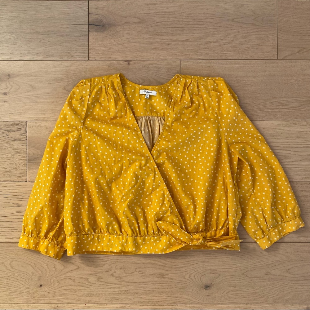 Madewell Yellow Wrap Top in Star Scatter Print